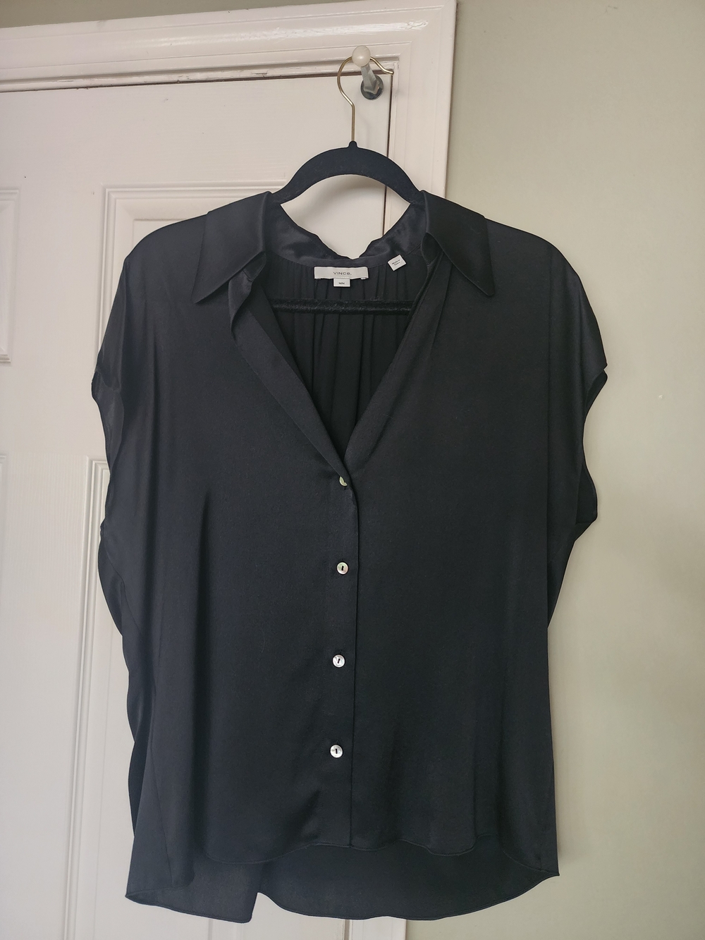 Vince Black Short-Sleeve Button-Down Blouse